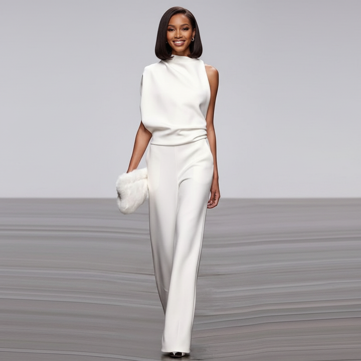 Elegante mouwloze dames jumpsuit met wijde pijpen