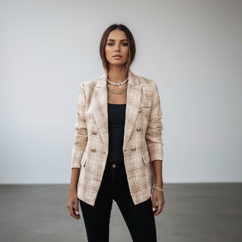 Elegante damesblazer met ruitjespatroon en getailleerde pasvorm