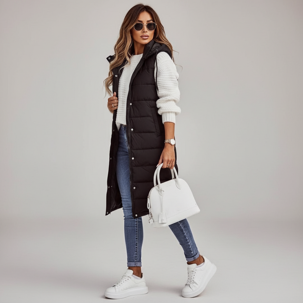 Dames lange bodywarmer in stijlvol en warm design