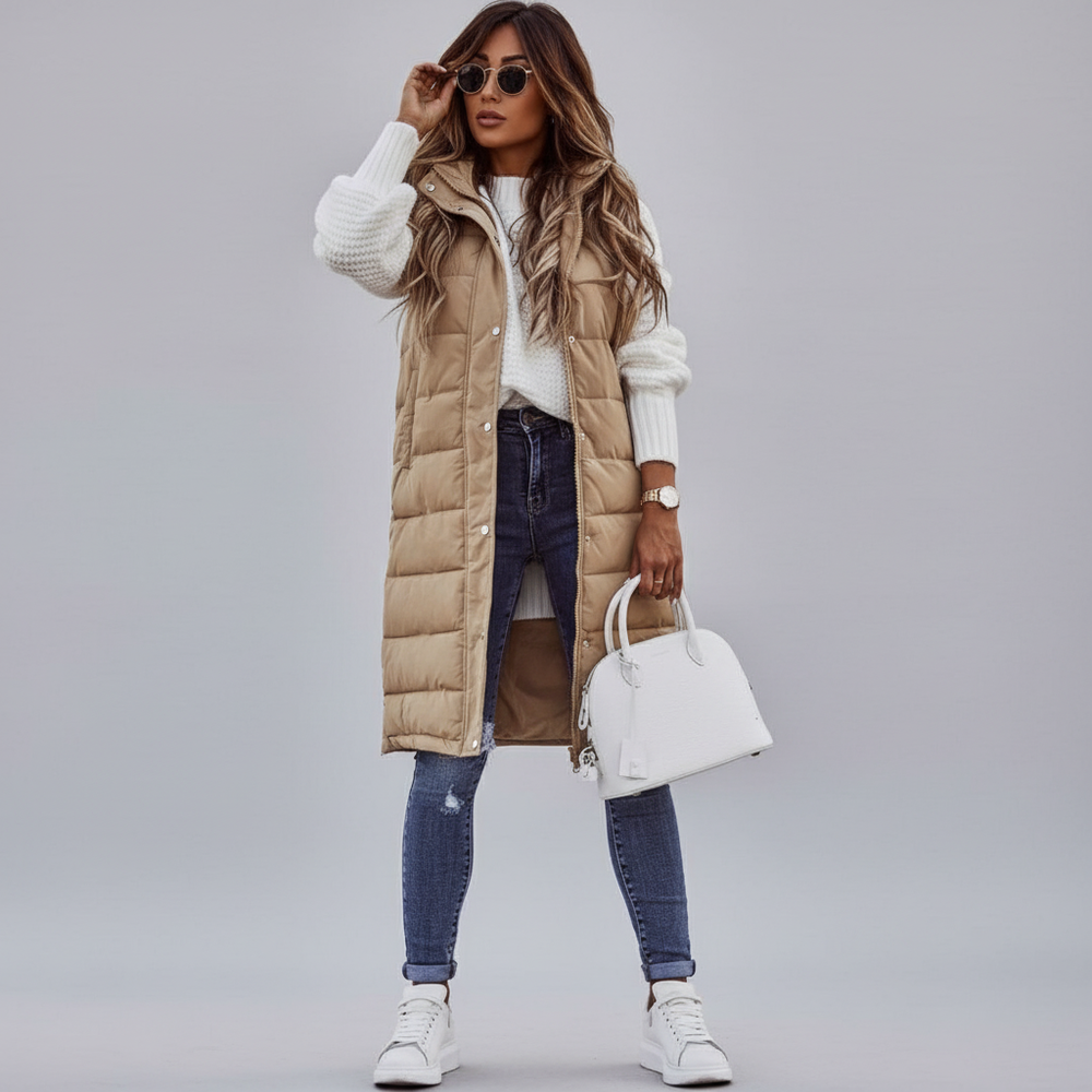 Dames lange bodywarmer in stijlvol en warm design