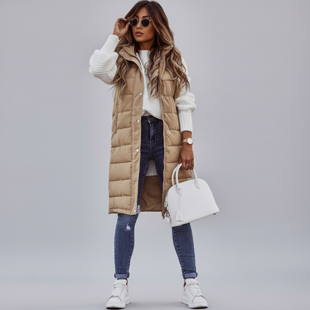 Dames lange bodywarmer in stijlvol en warm design