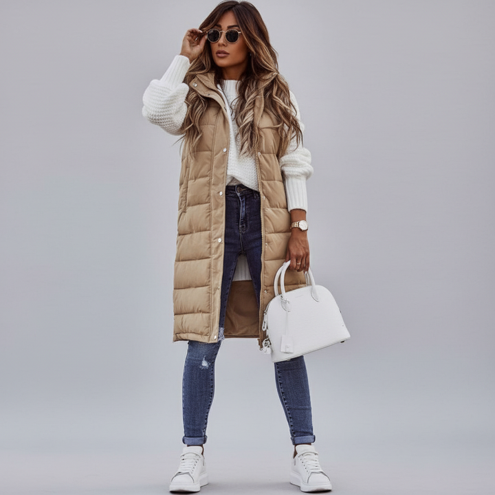 Dames lange bodywarmer in stijlvol en warm design