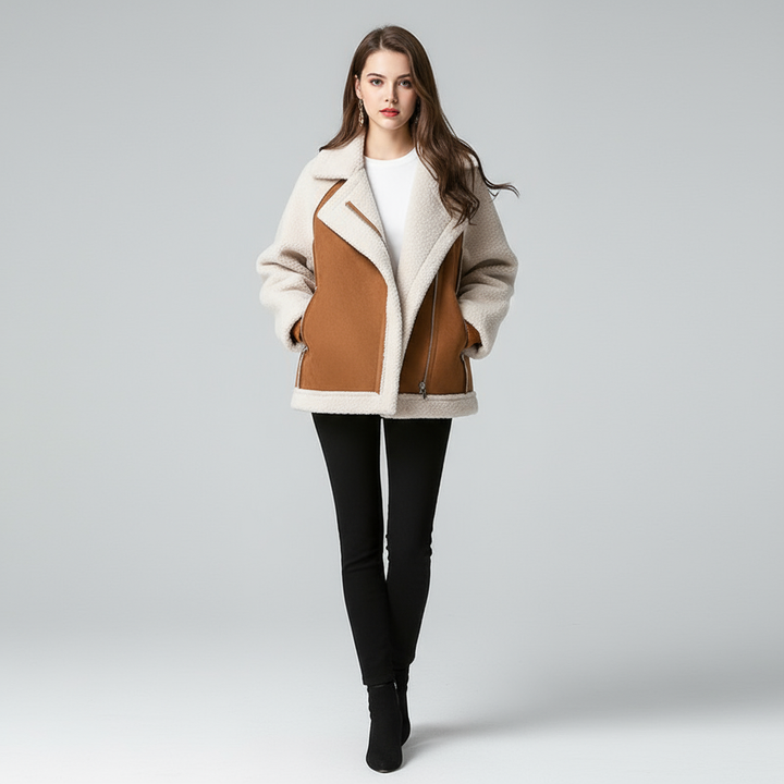 Clarisse elegante teddyjas met grote kraag voor dames van Lenoriva – luxe zachte jas met stijlvolle vrouwelijke uitstraling