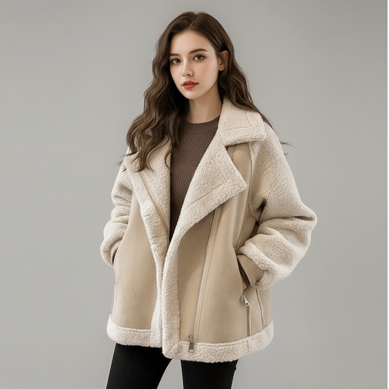 Clarisse elegante teddyjas met grote kraag voor dames van Lenoriva – luxe zachte jas met stijlvolle vrouwelijke uitstraling