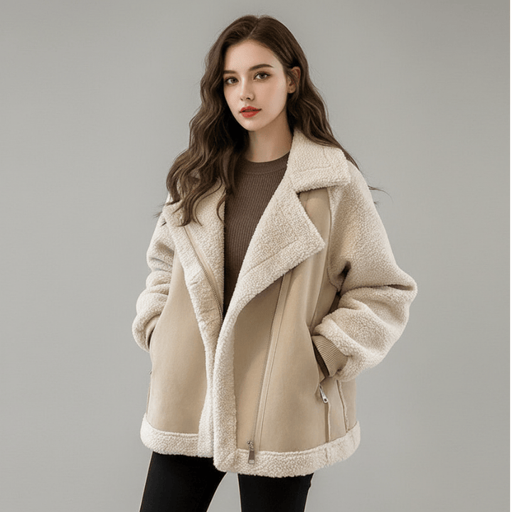 Clarisse elegante teddyjas met grote kraag voor dames van Lenoriva – luxe zachte jas met stijlvolle vrouwelijke uitstraling