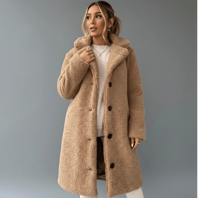 Juliette elegante teddyjas voor dames van Lenoriva – zachte luxe jas met stijlvolle pasvorm en vrouwelijke look