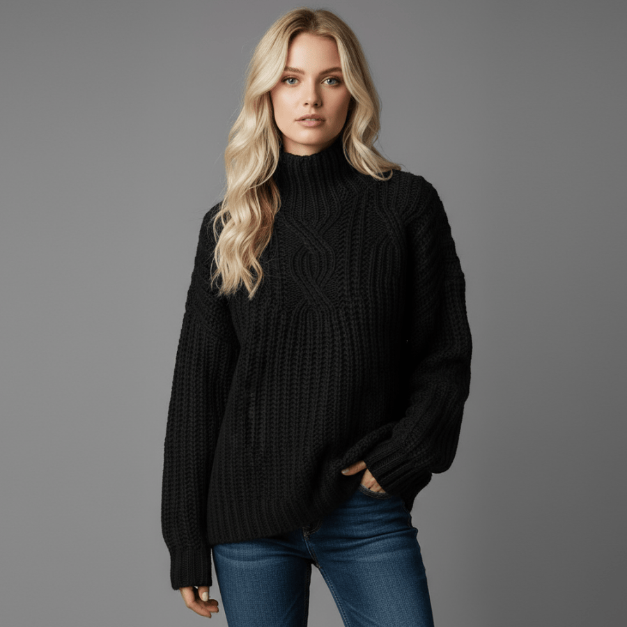 Dames wafelbrei trui met hoge hals en zachte textuur