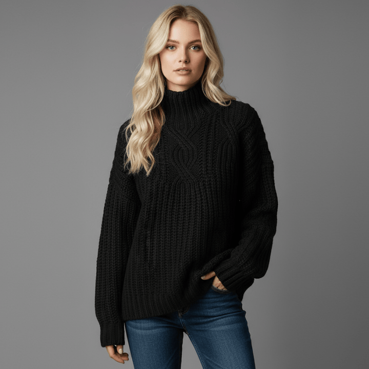 Dames wafelbrei trui met hoge hals en zachte textuur