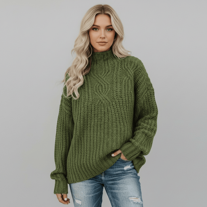 Dames wafelbrei trui met hoge hals en zachte textuur