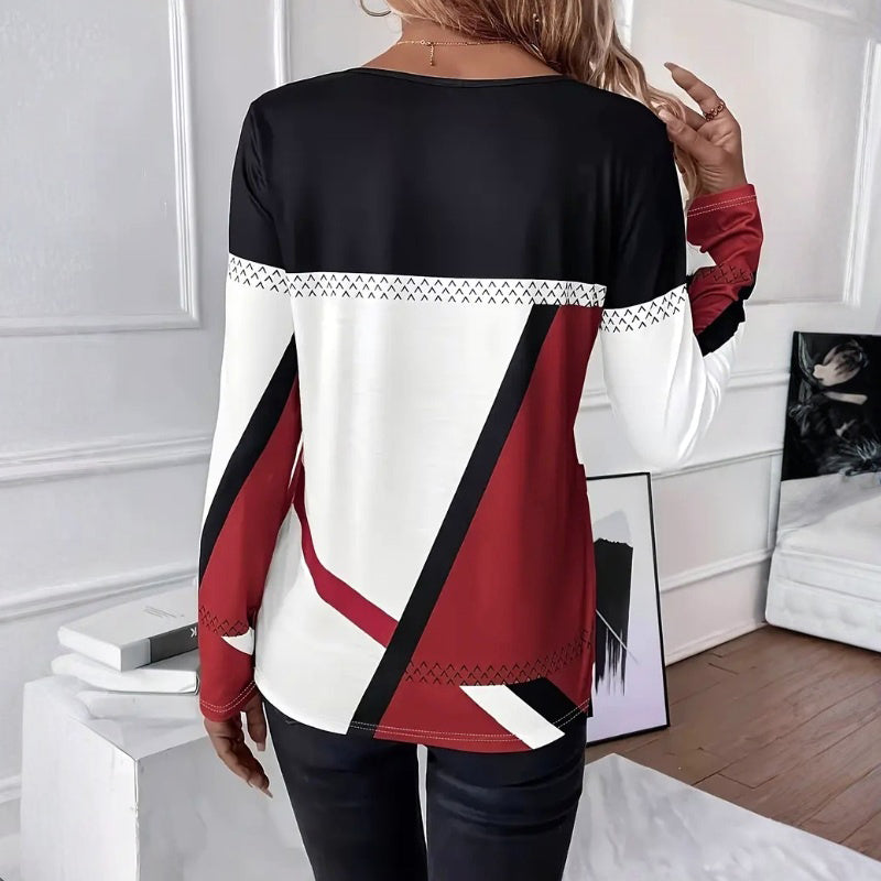 Dames T-shirt met lange mouwen en contrastdetails, stijlvol en comfortabel