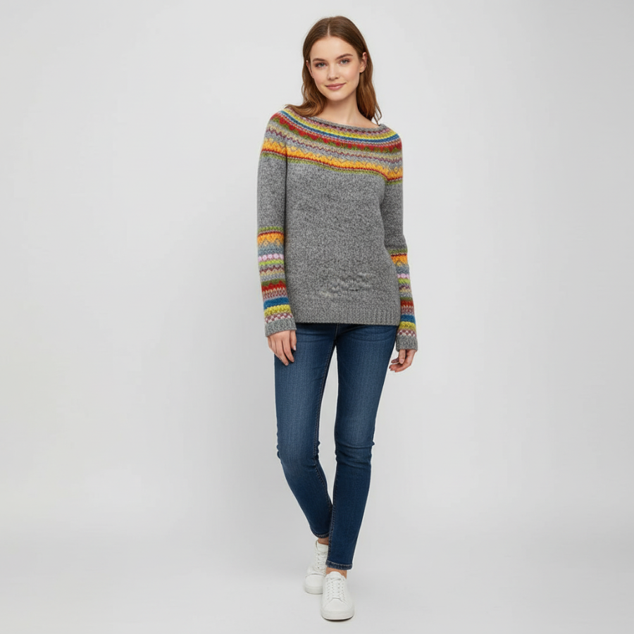 Zachte vintage gebreide damestrui met tijdloze retrostijl