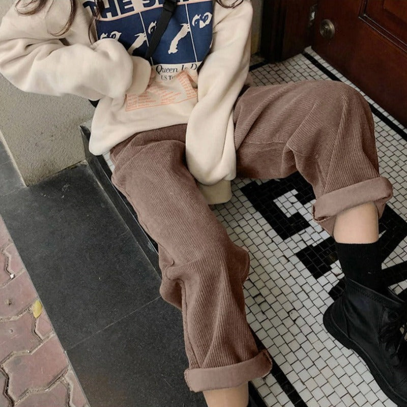 Hoge taille corduroy damesbroek met zachte stof en elegante pasvorm