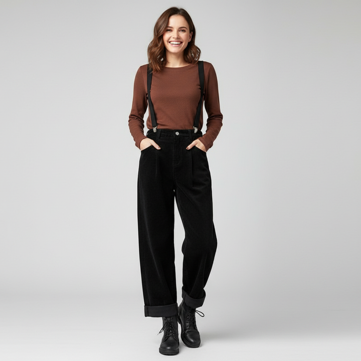 Hoge taille corduroy damesbroek met zachte stof en elegante pasvorm