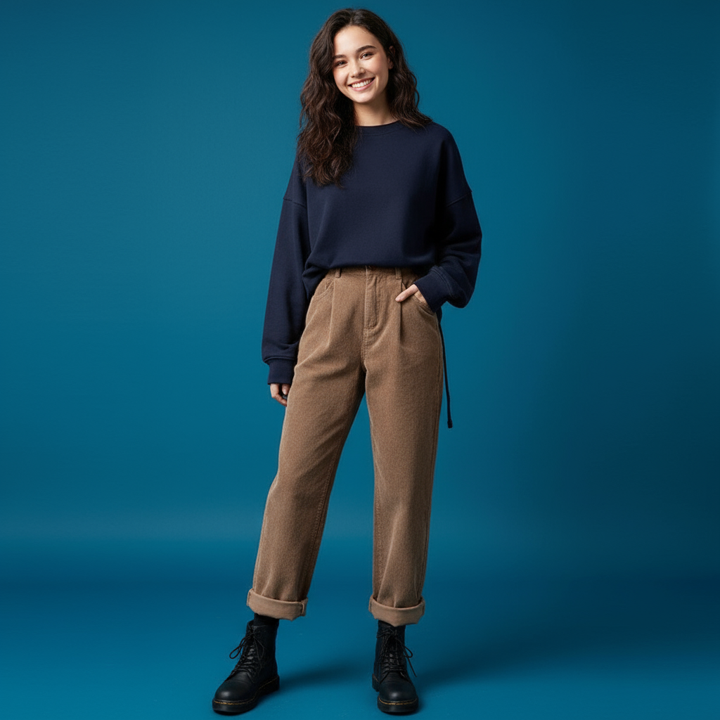 Hoge taille corduroy damesbroek met zachte stof en elegante pasvorm