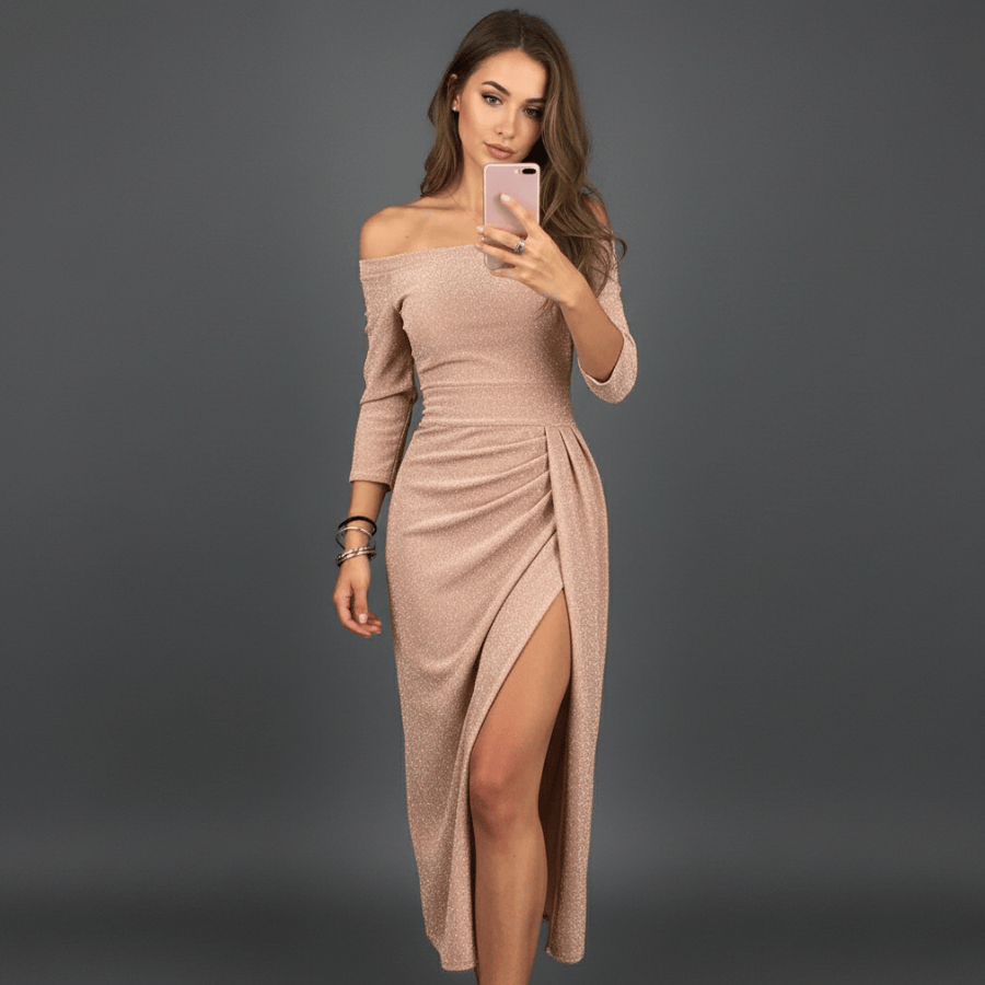 A-lijn wikkeljurk met pailletten en elegante split