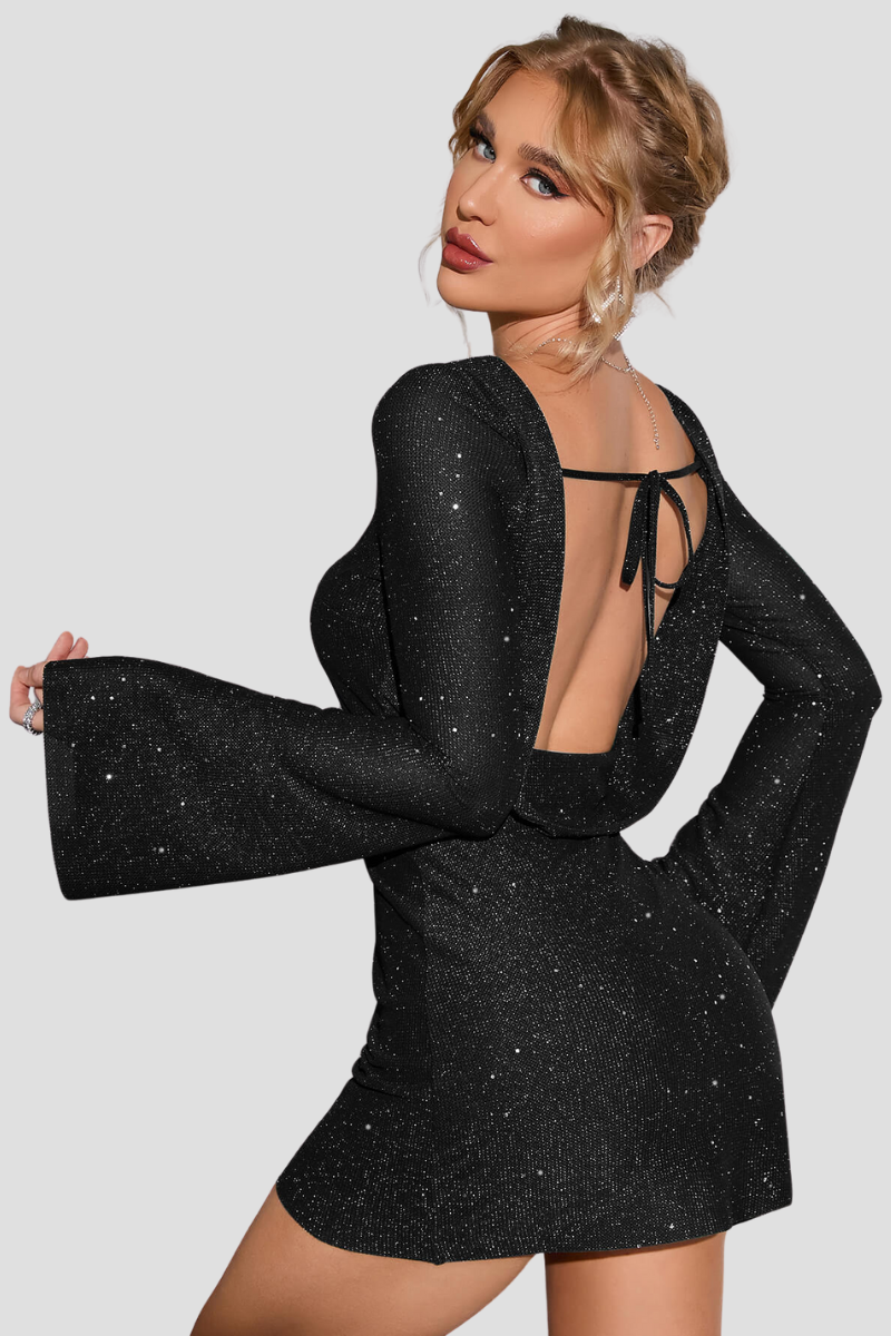 Aurelia – Glitter Maxi Jurk Met Open Rug