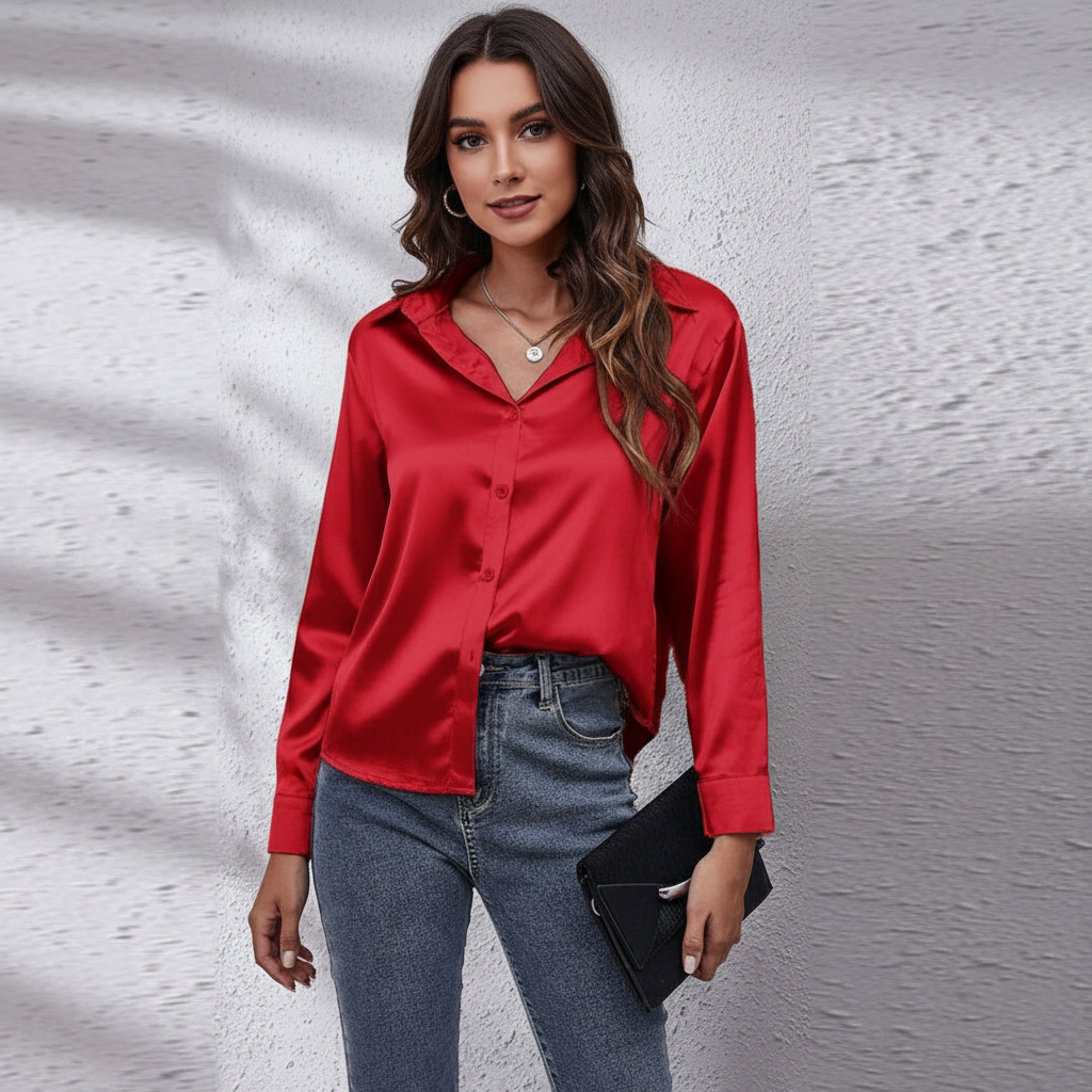 Dames satijnen blouse in luxe en elegante stijl