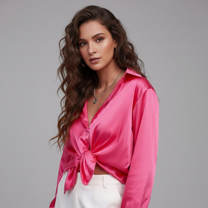 Dames satijnen blouse in luxe en elegante stijl