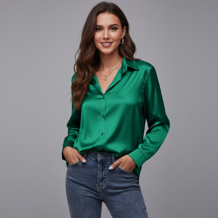 Dames satijnen blouse in luxe en elegante stijl