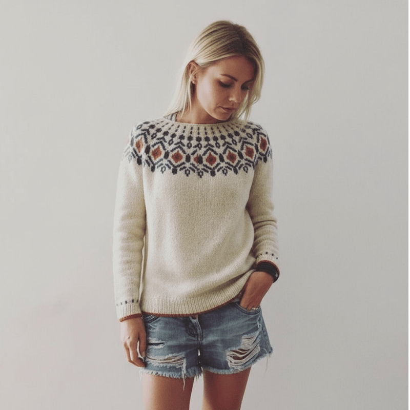 Noémie geometrische damestrui met grof breipatroon van Lenoriva – luxe gebreide trui met modern design