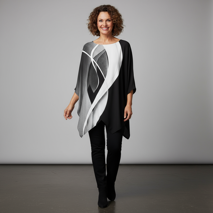 Isabeau geometrische top voor dames van Lenoriva – stijlvolle, moderne en elegante blouse