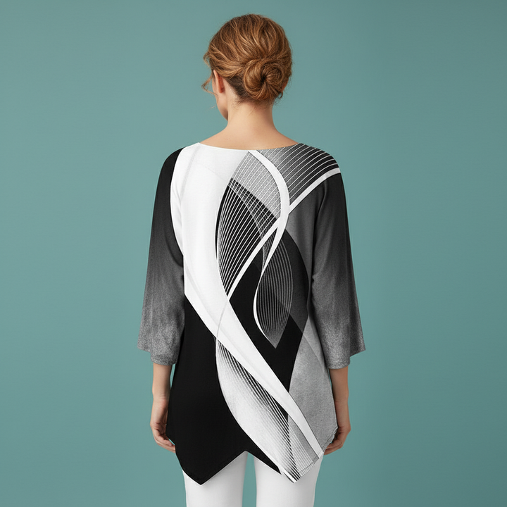 Isabeau geometrische top voor dames van Lenoriva – stijlvolle, moderne en elegante blouse