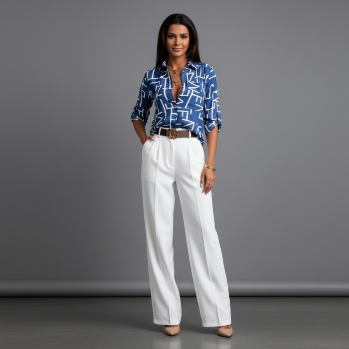 Dames blouse met omgeslagen kraag in elegante stijl