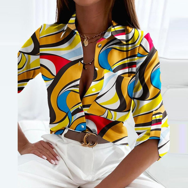 Dames blouse met omgeslagen kraag in elegante stijl