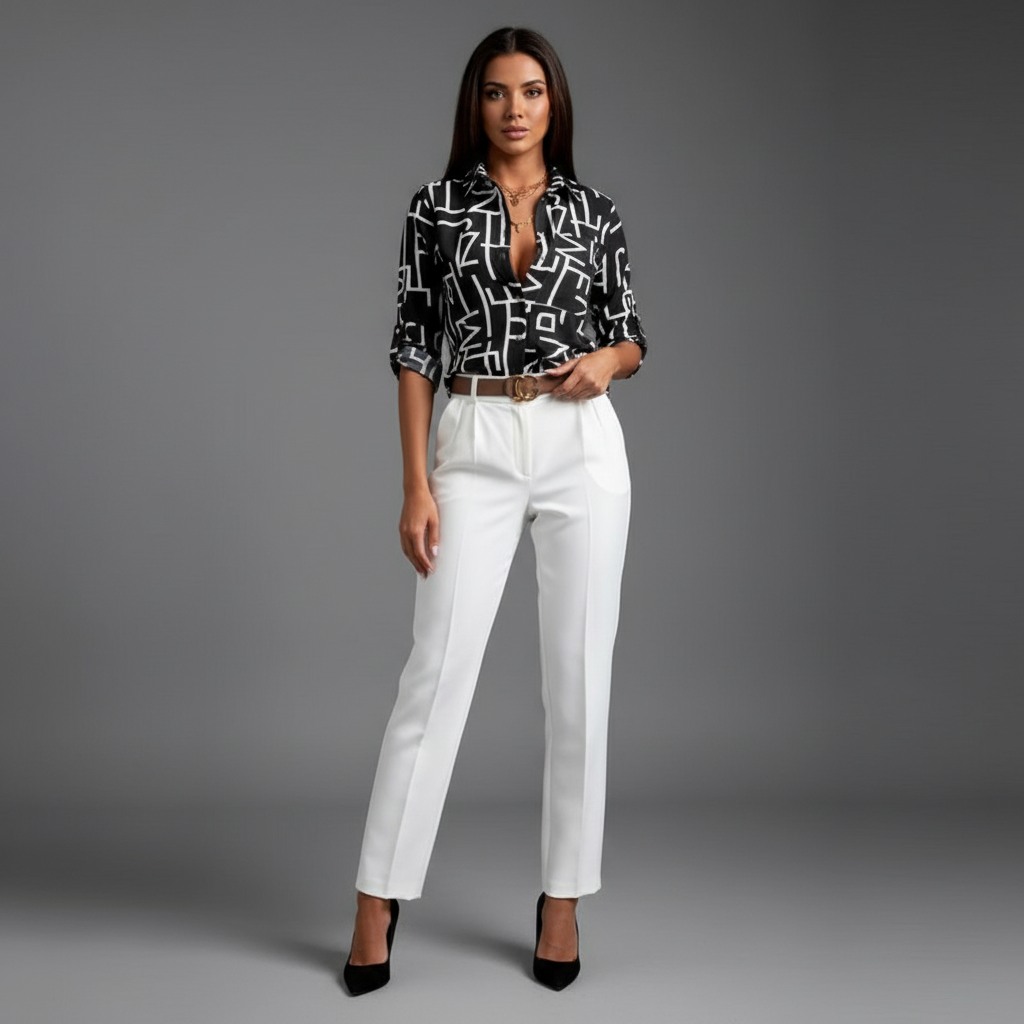 Dames blouse met omgeslagen kraag in elegante stijl