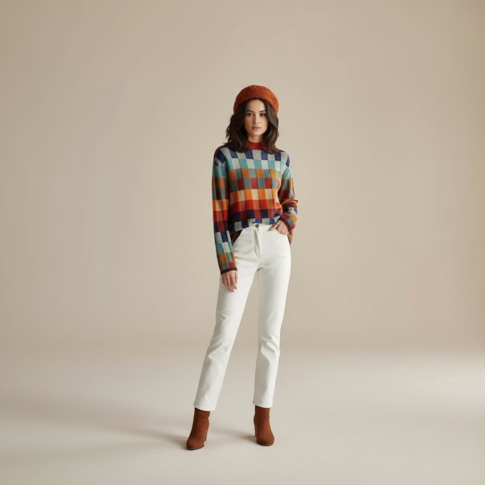 Alizée gezellige retro damestrui van Lenoriva – zachte gebreide trui met vintage charme en moderne elegantie