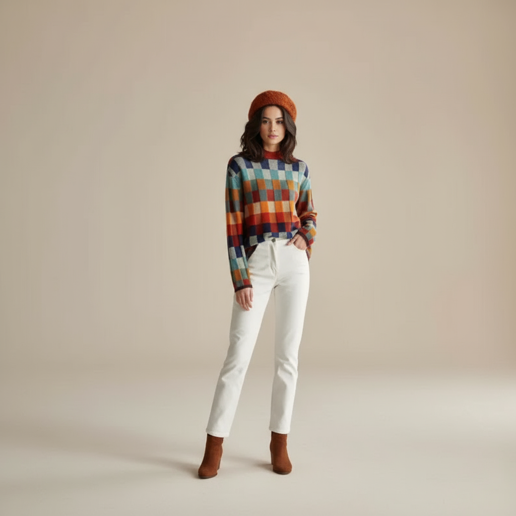 Alizée gezellige retro damestrui van Lenoriva – zachte gebreide trui met vintage charme en moderne elegantie