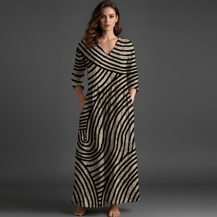 Vintage gestreepte damesjurk, stijlvolle retro zomerjurk met elegante pasvorm