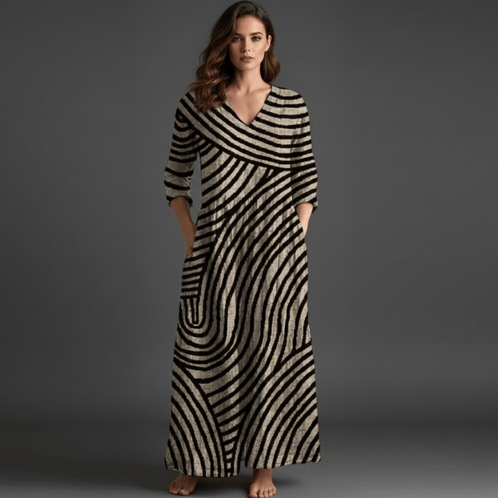 Vintage gestreepte damesjurk, stijlvolle retro zomerjurk met elegante pasvorm