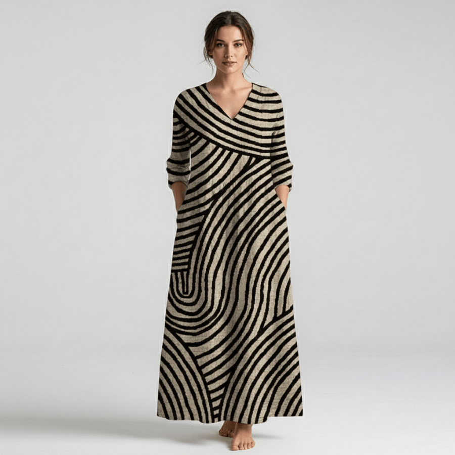 Vintage gestreepte damesjurk, stijlvolle retro zomerjurk met elegante pasvorm