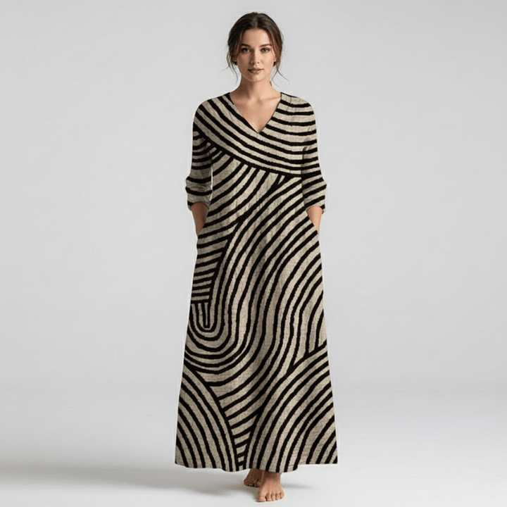 Vintage gestreepte damesjurk, stijlvolle retro zomerjurk met elegante pasvorm