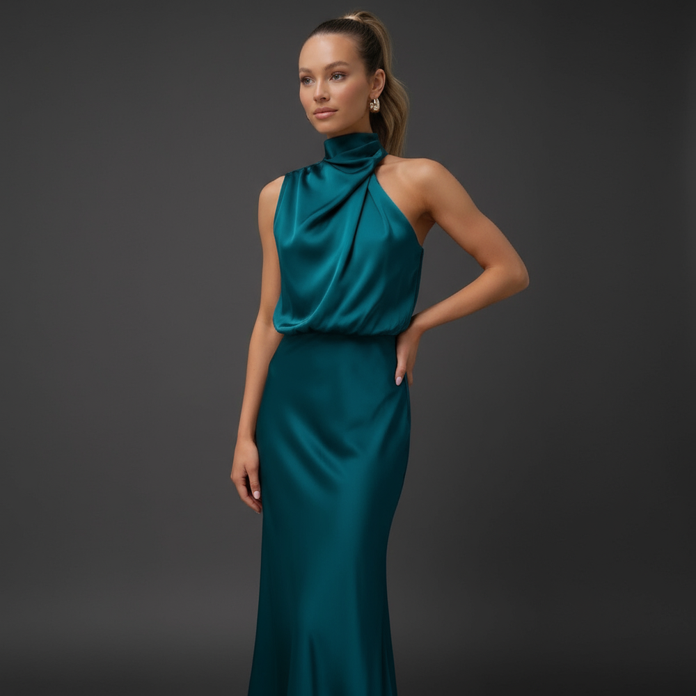 Amélie glamoureuze satijnen damesjurk van Lenoriva – luxe glanzende jurk met elegante pasvorm en vrouwelijke uitstraling