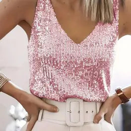 Liora – Glitter Pailletten Top V-Hals