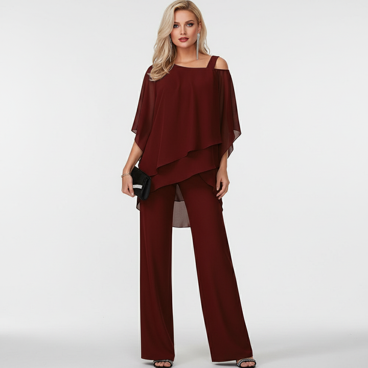 Elegante dames jumpsuit met open schouders en vloeiende pasvorm