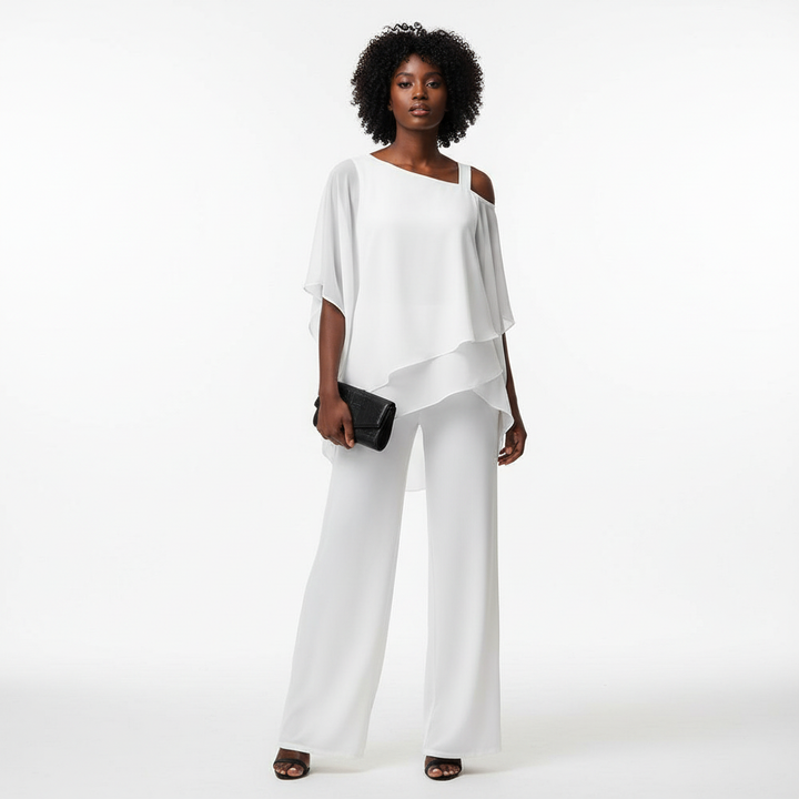 Elegante dames jumpsuit met open schouders en vloeiende pasvorm