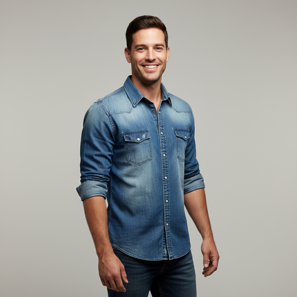 Heren denim westernshirt van hoogwaardig materiaal, comfortabel en stijlvol