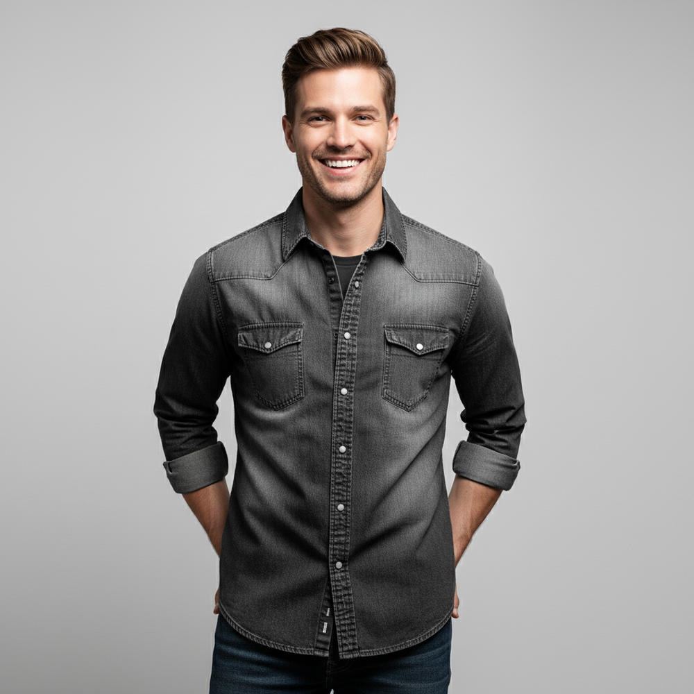 Heren denim westernshirt van hoogwaardig materiaal, comfortabel en stijlvol