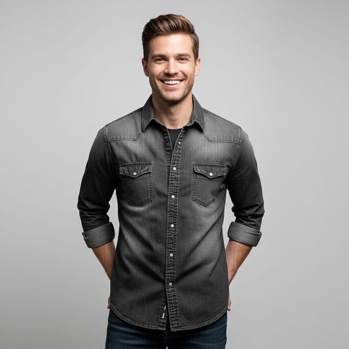 Heren denim westernshirt van hoogwaardig materiaal, comfortabel en stijlvol