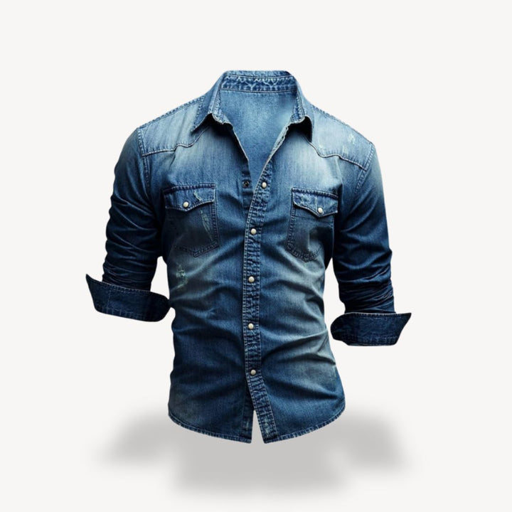 Heren denim westernshirt van hoogwaardig materiaal, comfortabel en stijlvol