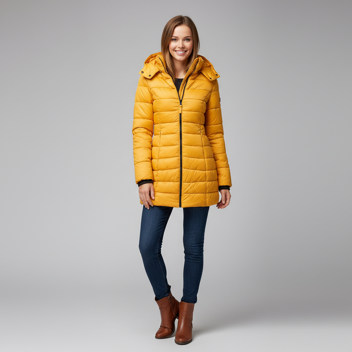 Dames winterjas met capuchon en ritssluiting voor koude dagen