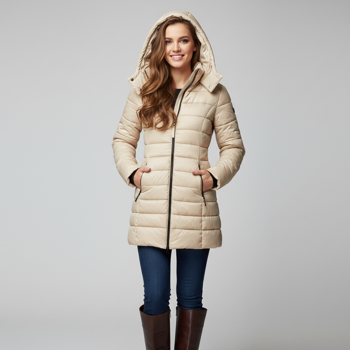 Dames winterjas met capuchon en ritssluiting voor koude dagen