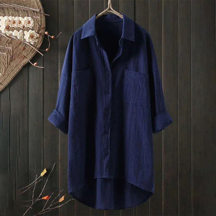 Losvallend dames blousehemd van zachte stof in effen kleur