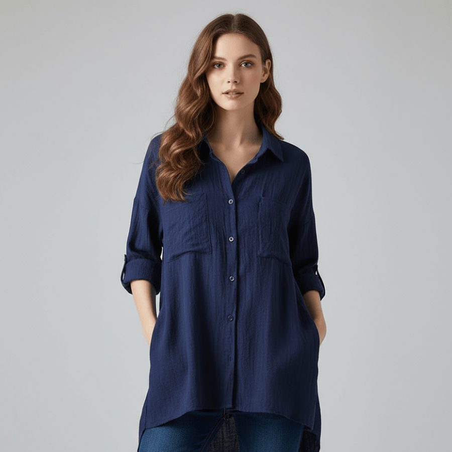 Losvallend dames blousehemd van zachte stof in effen kleur