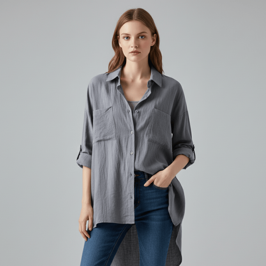 Losvallend dames blousehemd van zachte stof in effen kleur