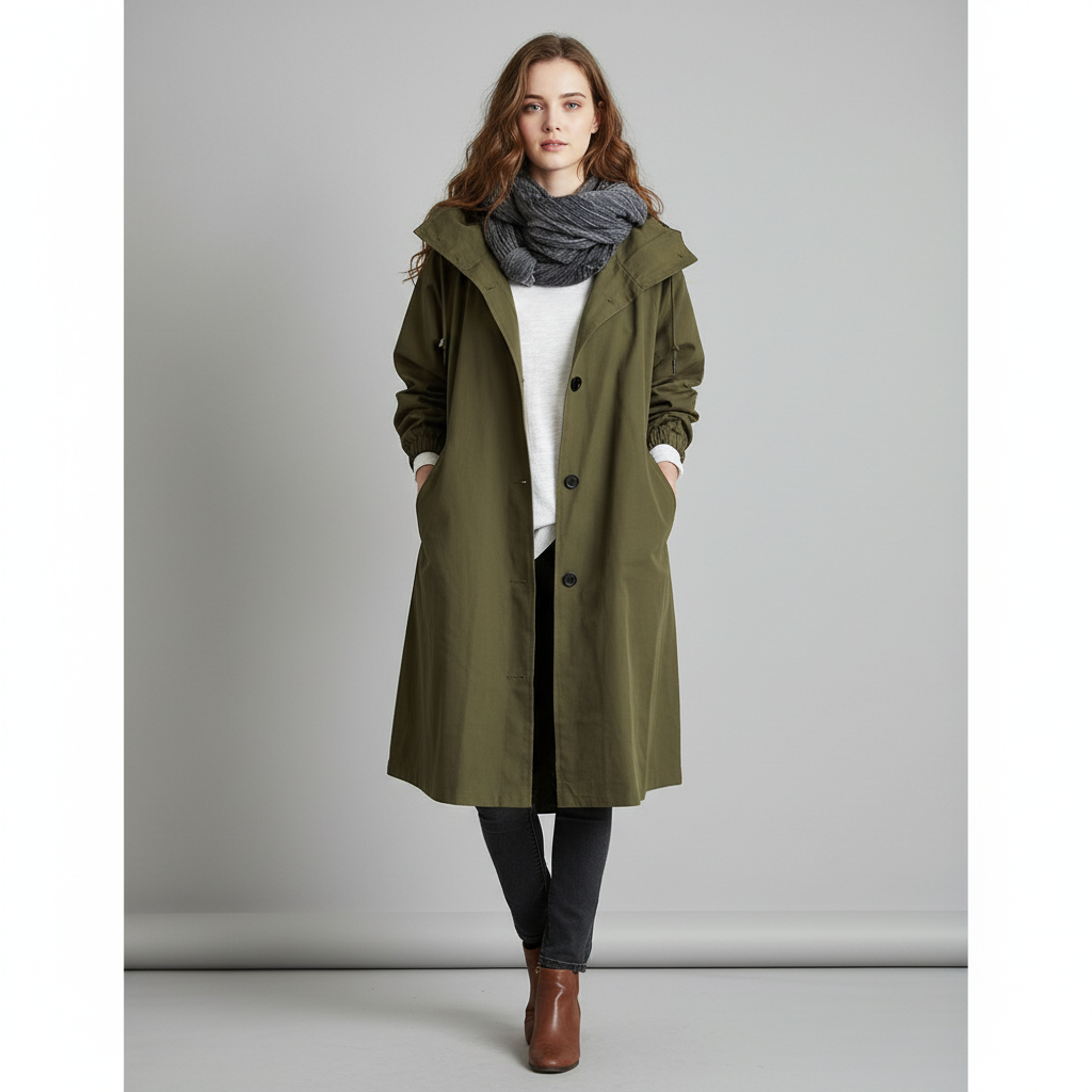 Lange dames trenchcoat met ceintuur en elegante pasvorm