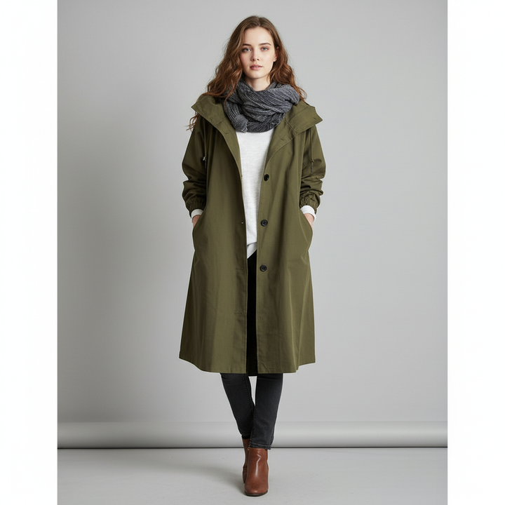 Lange dames trenchcoat met ceintuur en elegante pasvorm